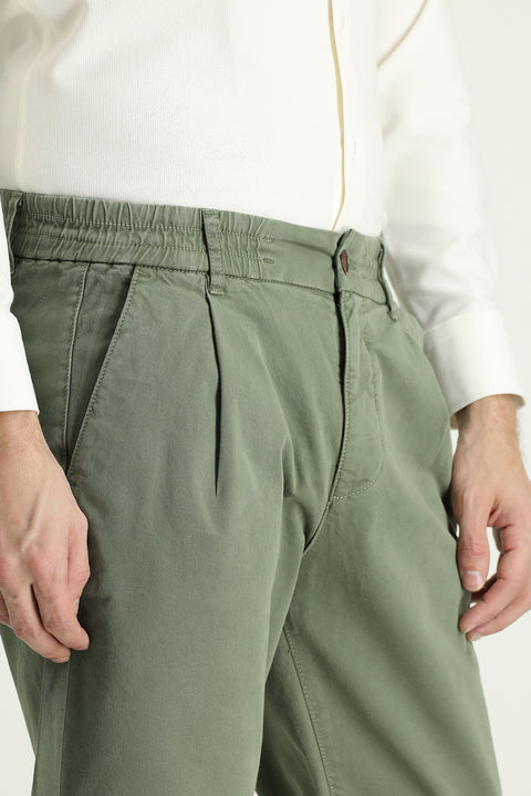 Orta Haki 6 Drop Regular Fit Standart Kesim Beli Lastikli Likralı Kanvas / Chino Pantolon