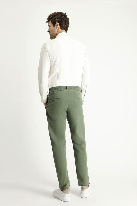 Orta Haki 6 Drop Regular Fit Standart Kesim Beli Lastikli Likralı Kanvas / Chino Pantolon