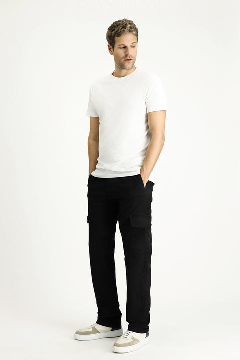 Men's Black Regular Fit Standard Cut Lycra Cargo Pants