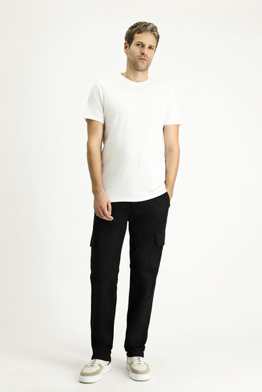 Siyah Regular Fit Likralı Kargo Pantolon