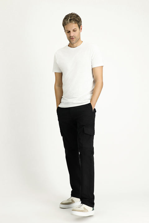 Men's Black Regular Fit Standard Cut Lycra Cargo Pants