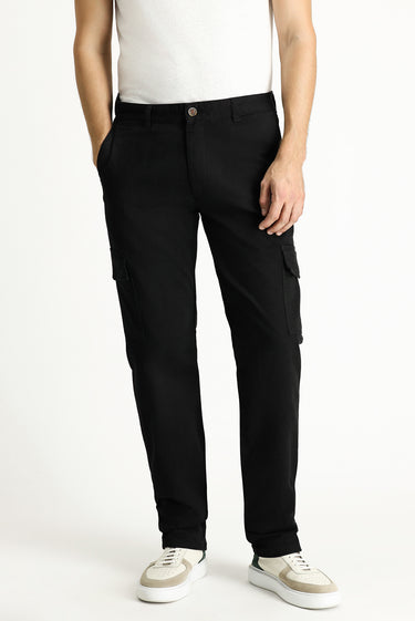 Siyah Regular Fit Likralı Kargo Pantolon