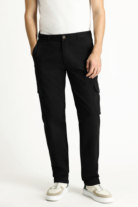 Men's Black Regular Fit Standard Cut Lycra Cargo Pants