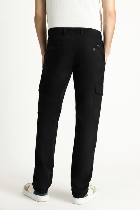 Men's Black Regular Fit Standard Cut Lycra Cargo Pants