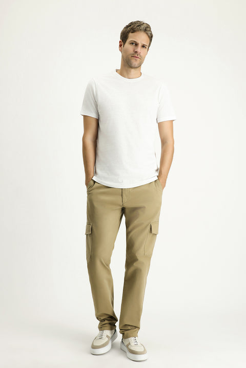 Orta Bej 6 Drop Regular Fit Standart Kesim Likralı Kargo Pantolon