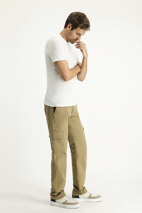Orta Bej 6 Drop Regular Fit Standart Kesim Likralı Kargo Pantolon