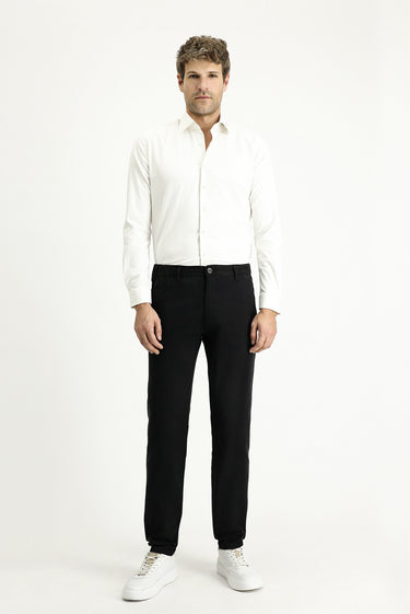 Siyah Regular Fit Likralı Beli Lastikli Likralı Kanvas / Chino Pantolon