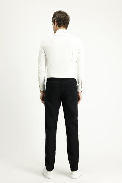 Siyah 6 Drop Regular Fit Standart Kesim Likralı Beli Lastikli Likralı Kanvas / Chino Pantolon