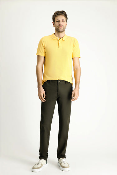  Koyu Haki Regular Fit Beli Lastikli Likralı Chino/Kanvas Pantolon