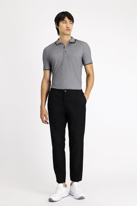 Siyah 6 Drop Regular Fit Standart Kesim Beli Lastikli Likralı Kanvas / Chino Pantolon