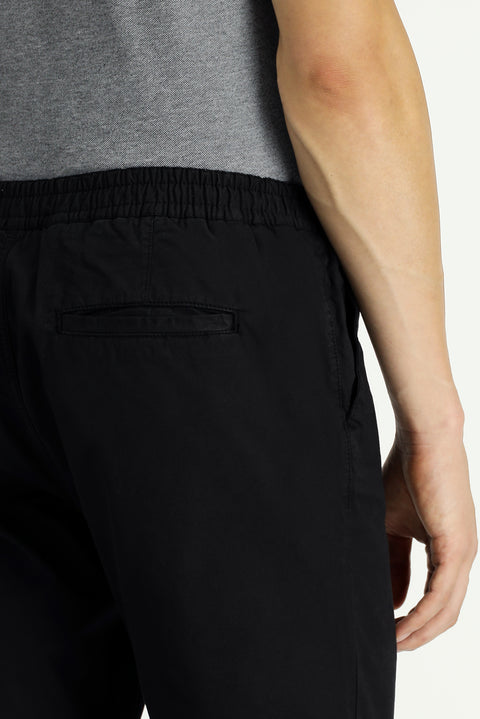 Siyah 6 Drop Regular Fit Standart Kesim Beli Lastikli Likralı Kanvas / Chino Pantolon