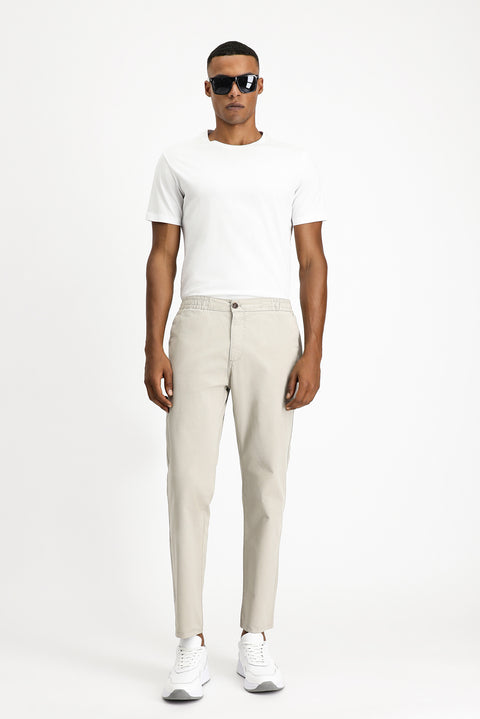 Açık Vizon 6 Drop Regular Fit Standart Kesim Beli Lastikli Likralı Kanvas / Chino Pantolon