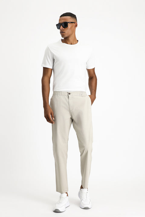 Açık Vizon 6 Drop Regular Fit Standart Kesim Beli Lastikli Likralı Kanvas / Chino Pantolon