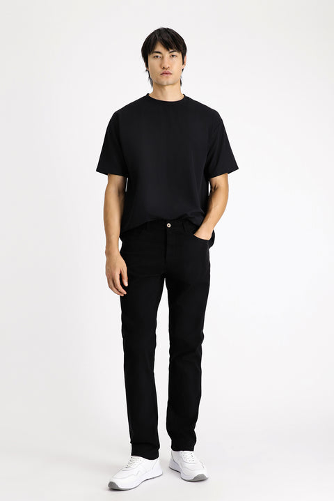 Siyah Regular Fit Standart Kesim Likralı Kanvas / Chino Pantolon