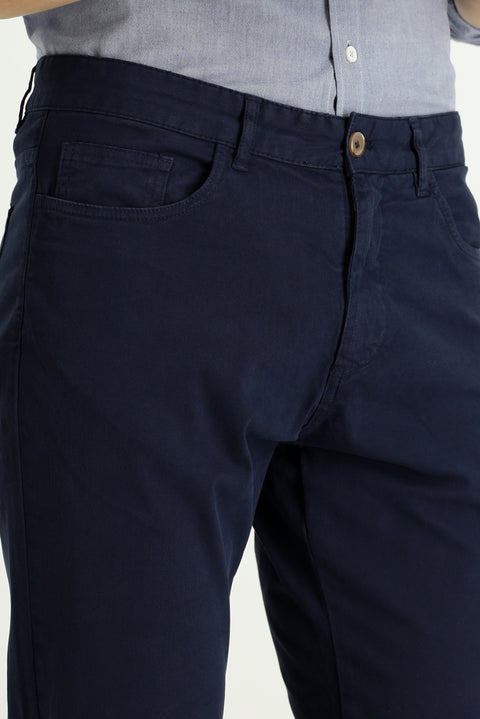 Koyu Lacivert 6 Drop Regular Fit Standart Kesim Likralı Kanvas / Chino Pantolon