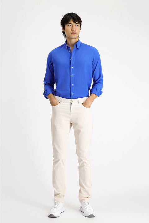 Cream Regular Fit Standard Cut Lycra Canvas / Chino Trousers