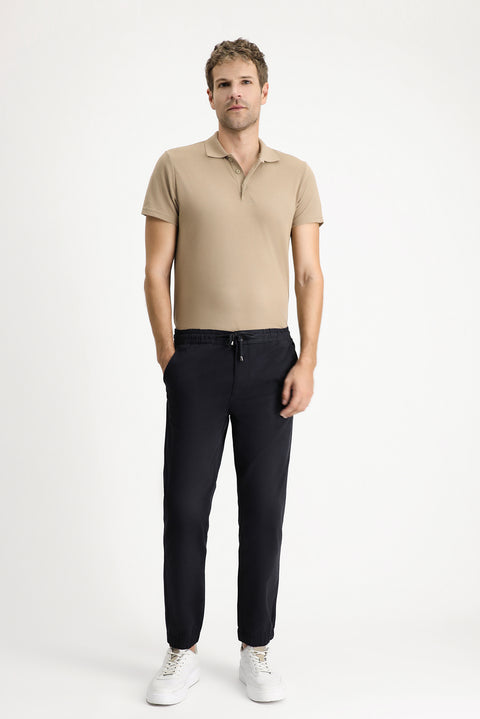 Koyu Lacivert 6 Drop Regular Fit Standart Kesim Likralı Beli Lastikli İpli Pantolon