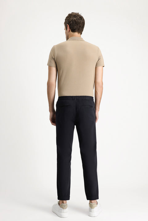 Koyu Lacivert 6 Drop Regular Fit Standart Kesim Likralı Beli Lastikli İpli Pantolon