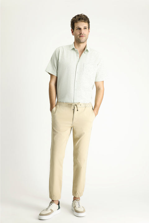 Açık Bej 6 Drop Regular Fit Standart Kesim Likralı Beli Lastikli İpli Pantolon