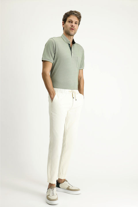 Krem 6 Drop Regular Fit Standart Kesim Likralı Beli Lastikli İpli Pantolon