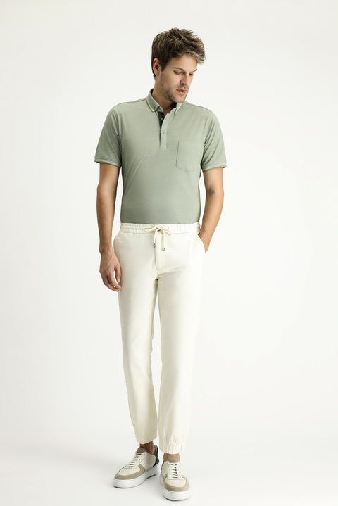 Krem 6 Drop Regular Fit Standart Kesim Likralı Beli Lastikli İpli Pantolon