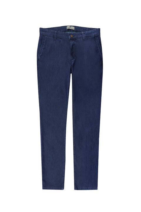 Mid-Navy Relaxed Fit Denim Look Stretch Trousers