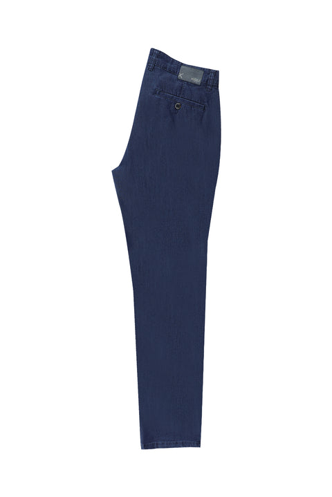 Mid-Navy Regular Fit Standard Cut Sports Trousers Denim Look