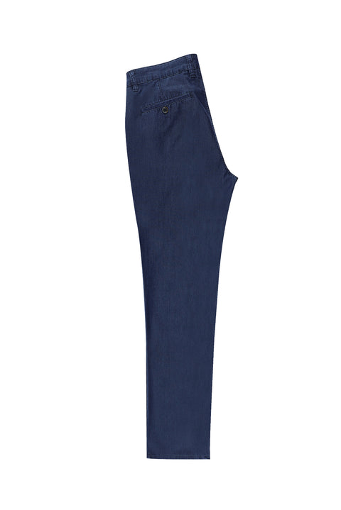 Mid-Navy Regular Fit Standard Cut Sports Trousers Denim Look