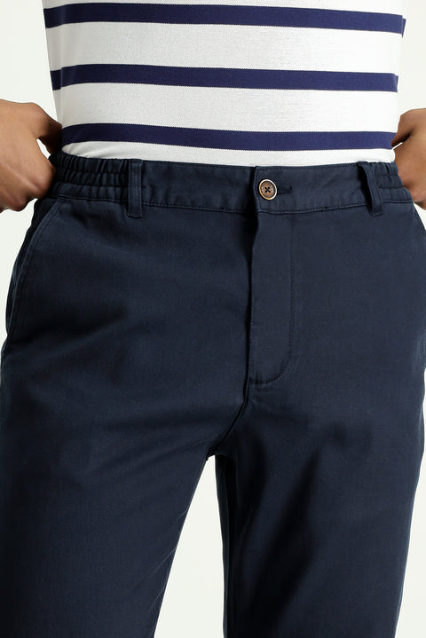 Koyu Lacivert Relaxed Fit Rahat Kesim Beli Lastikli Likralı Pantolon