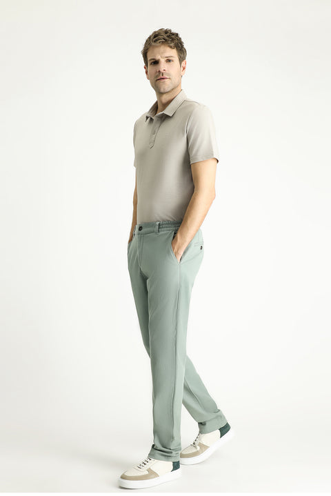 Celadon Green Relaxed Fit Elastic Waist Lycra Trousers