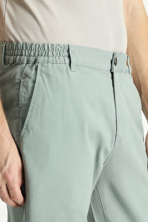 Mint Green Slim Fit Elastic Waist Lycra Trousers
