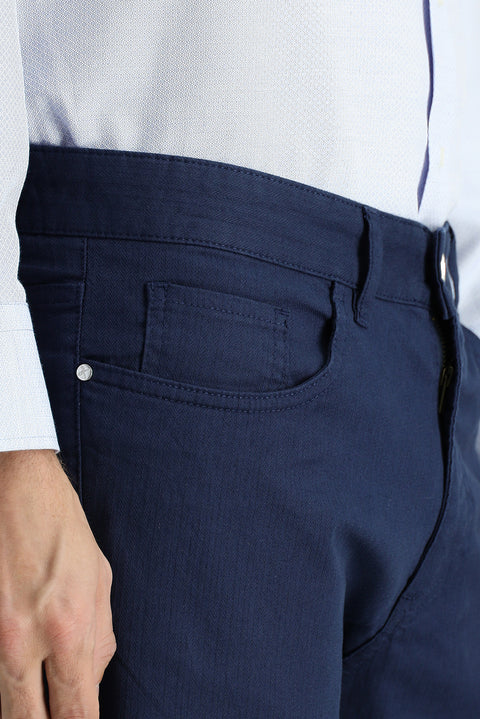 Light Navy Relaxed Fit Stretch Canvas / Chino Trousers