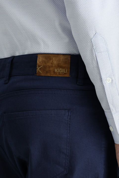 Light Navy Relaxed Fit Stretch Canvas / Chino Trousers