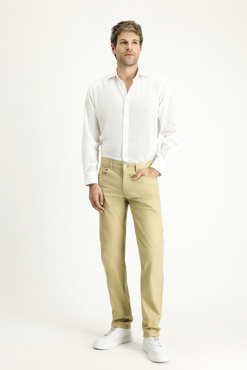 Light Beige Slim Fit Skinny Stretch Canvas / Chino Trousers