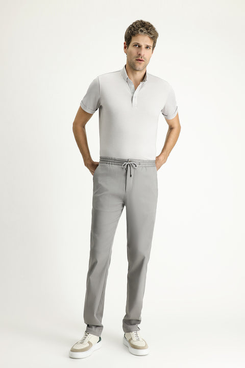 Orta Gri 7 Drop Slim Fit Dar Kesim Beli Lastikli İpli Likralı Jogger Pantolon