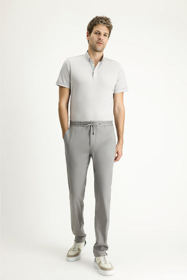  Orta Gri Slim Fit Dar Kesim Beli Lastikli İpli Likralı Pantolon