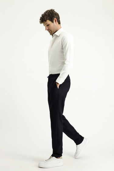 Açık Lacivert Slim Fit Dar Kesim Beli Lastikli İpli Likralı Pantolon