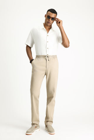  Orta Bej Slim Fit Dar Kesim Beli Lastikli İpli Likralı Pantolon