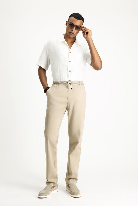 Orta Bej 7 Drop Slim Fit Dar Kesim Beli Lastikli İpli Likralı Jogger Pantolon