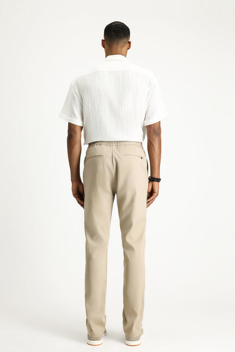 Orta Bej 7 Drop Slim Fit Dar Kesim Beli Lastikli İpli Likralı Jogger Pantolon