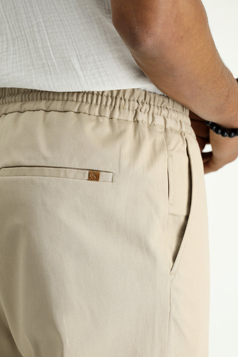 Orta Bej 7 Drop Slim Fit Dar Kesim Beli Lastikli İpli Likralı Jogger Pantolon