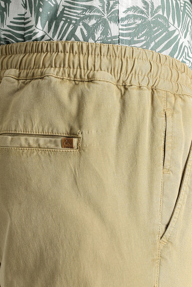 Koyu Bej Slim Fit Dar Kesim Beli Lastikli İpli Likralı Pantolon