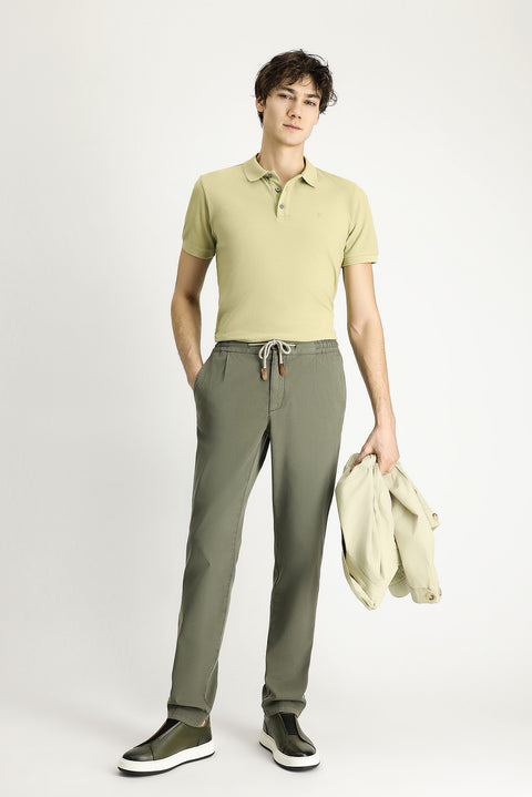 Orta Haki 7 Drop Slim Fit Dar Kesim Beli Lastikli İpli Likralı Jogger Pantolon