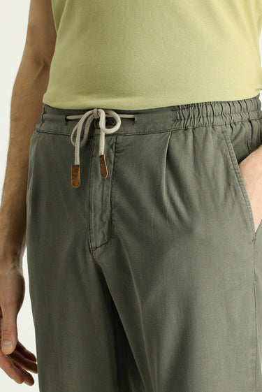  Orta Haki Slim Fit Dar Kesim Beli Lastikli İpli Likralı Pantolon