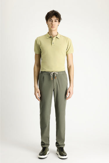  Orta Haki Slim Fit Dar Kesim Beli Lastikli İpli Likralı Pantolon