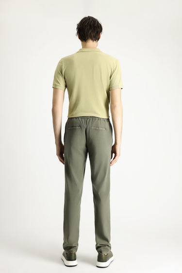 Orta Haki Slim Fit Dar Kesim Beli Lastikli İpli Likralı Pantolon