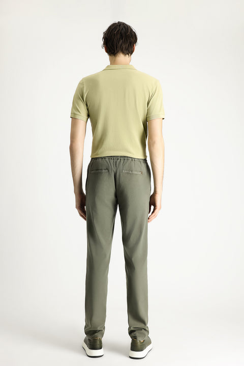 Orta Haki 7 Drop Slim Fit Dar Kesim Beli Lastikli İpli Likralı Jogger Pantolon