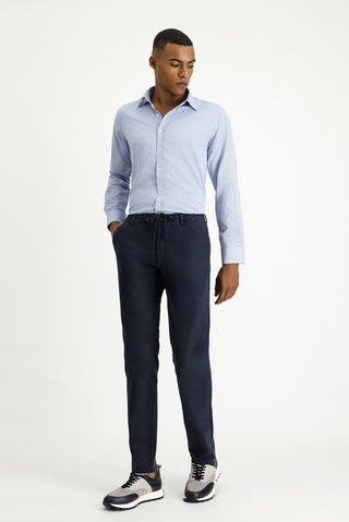  Koyu Lacivert 6 Drop Regular Fit Standart Kesim Beli Lastikli ?pli Likral? Jogger Pantolon-Ki??l?