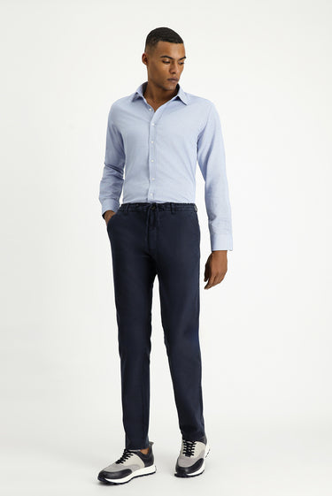 Koyu Lacivert Regular Fit Beli Lastikli İpli Likralı Pantolon