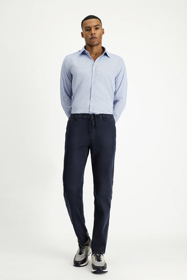 Koyu Lacivert Regular Fit Beli Lastikli İpli Likralı Pantolon